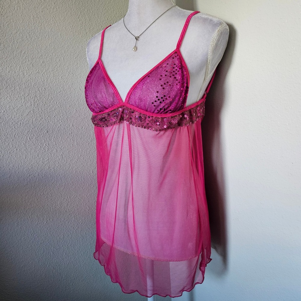 Dreamgirl Hot Pink Sequin Mesh Babydoll Chemise